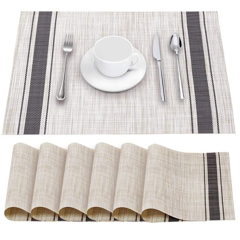 YOSICHY Table Mats Set of 6 Crossweave Woven Vinyl Placemats Heat Resistant Non-Slip Kitchen Placemats for Dining Table Washable Easy to Clean(Grey) - Image 1
